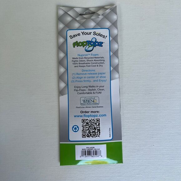 FlopTopz Women's Flip Flop Liners Cushioned Insoles Size XL 10-12 Silver - Picture 2 of 2